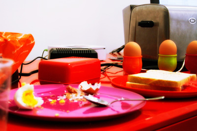 eggs, toast, chicken, daily modern actions or processes, modern technology. contemporary art space