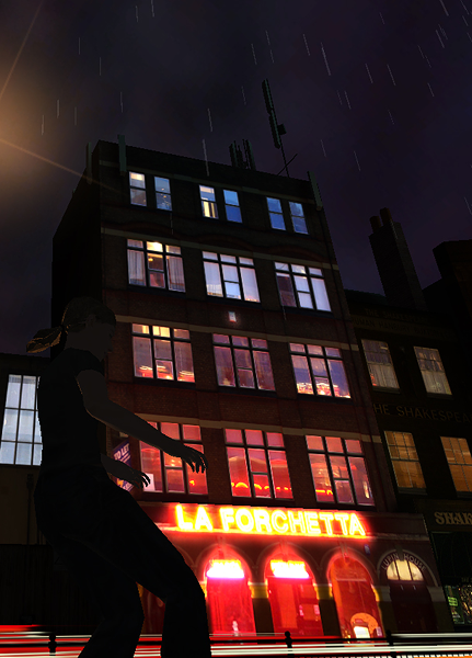stormy street, ghostly female figures dance, trapped in time and space, game, new media, 