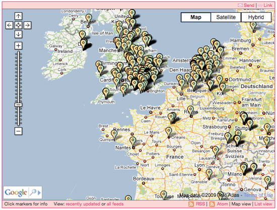Screenshot of map with current feeds