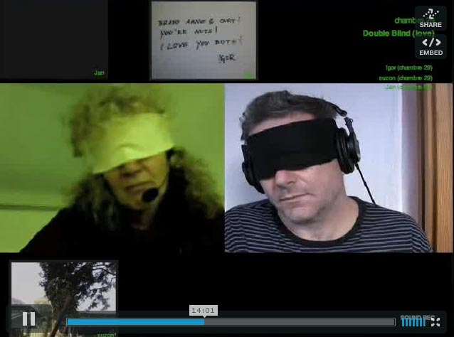 Video still of two blindfolded people