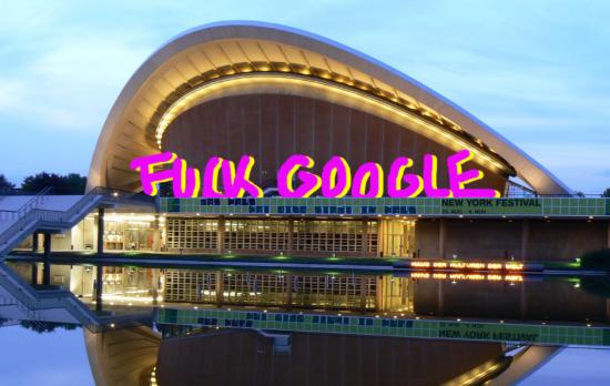For Transmediale.10 they presented a project called Fuck google, one of their more involved works, appropriating the image of Haus der Kultur der Welt, the futuristic bulding hosting Transmediale, formerly known as the Kongresshalle conference hall,