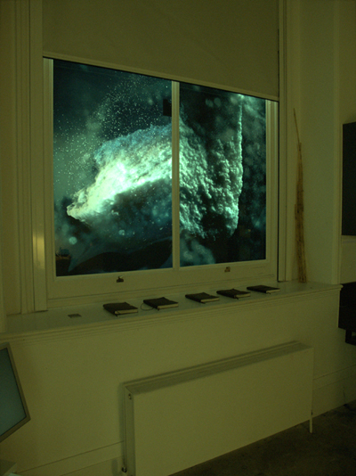 A fish tank in the middle of the middle of the room where algae lived (and died)