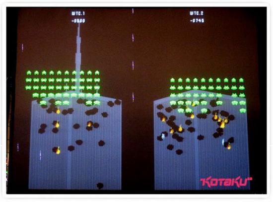 A modernized version of 'Space Invaders', the artist Douglas Edric Stanely located the scenario in the game to the Twin Towers in New York