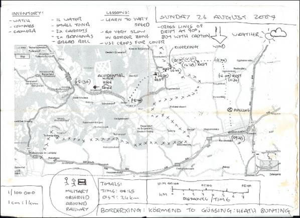 BorderXing Guide: map of journey from Körmend to Güssing. Heath Bunting.