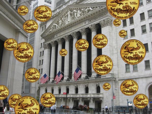 "Reign of Gold," New York Stock Exchange, Broad Street facade. Tamiko Theil.﻿
