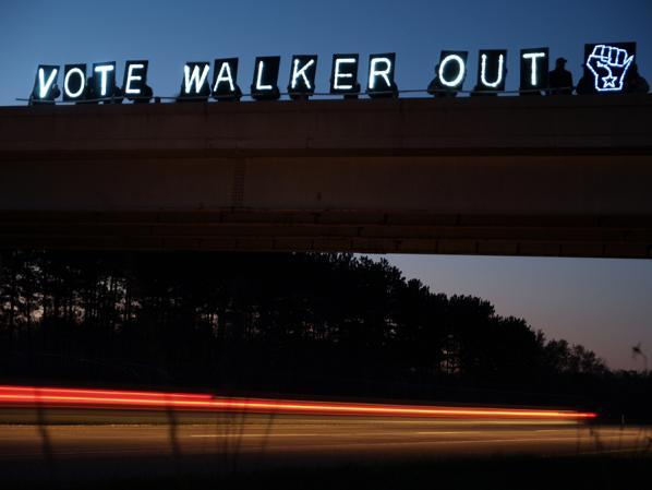 vote walker out - the Overpass Light Brigade