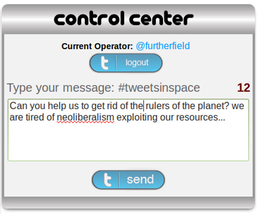 Furtherfield's first Tweet in Space.