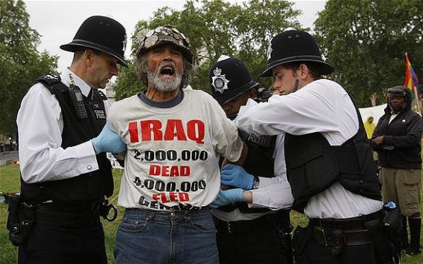 Haw under arrest before the State Opening of Parliament in 2010. Photo: Jeff Moore. Telegraph.[14]