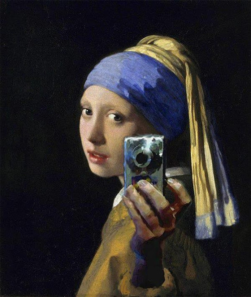 Girl with a Pearl Earring and a Silver Camera. Digital mashup after Johannes Vermeer, attributed to Mitchell Grafton. c.2012. [4]