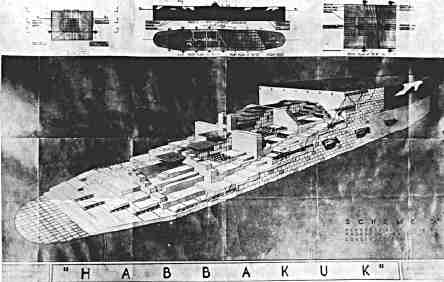 Drawing of the proposed Habbakuk aircraft carrier.