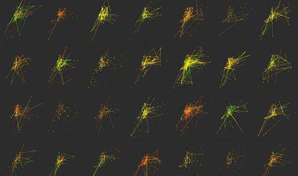 Phototrails: plots showing locations of photos shared by the most active Instagram users in Tel Aviv over 3 months