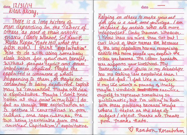 Scanned Diary Entry About Exploitation 12/31/14 by Randon Rosenbohm, 2014, writi