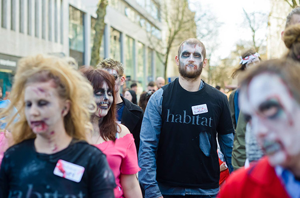 "High Street Casualties: Ellie Harrison's Zombie Walk" event at Ort Gallery on 11 April 2015, photograph by Marcin Sz﻿