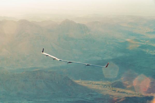 Image of Facebook's Aquila drone mid-flight.