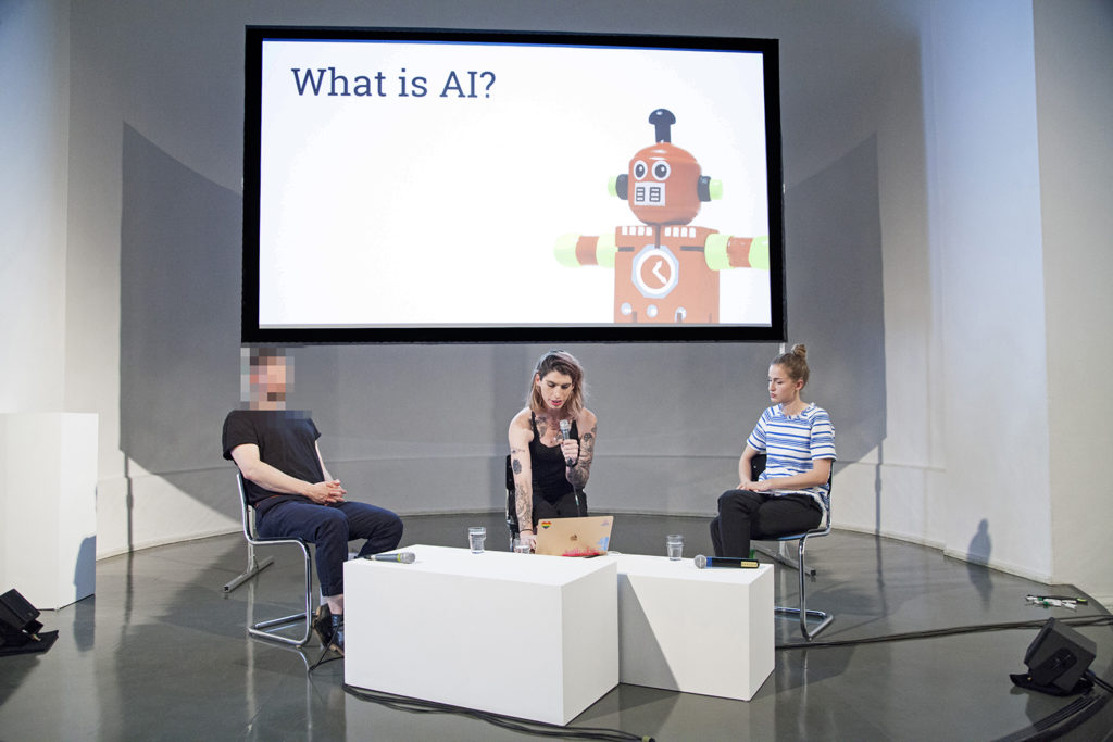 Adam Harvey, Sophie Searcy and Adriana Groh during the panel discussion “THE TRACKED & THE INVISIBLE: From Biometric Surveillance to Diversity in Data Science”