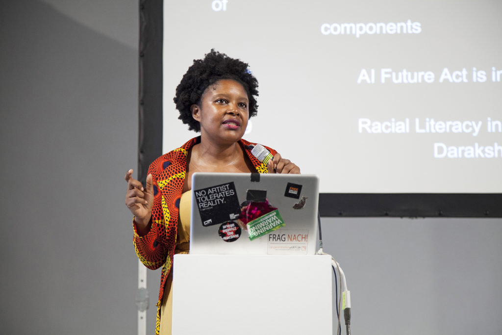 Mutale Nkonde during her keynote “RACIAL DISCRIMINATION IN THE AGE OF AI?”