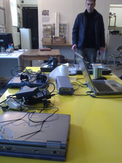 Jake preparing zero dollar laptops at Furtherfield