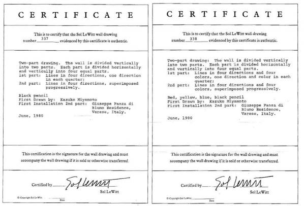 sol lewitt, certificates, 1980