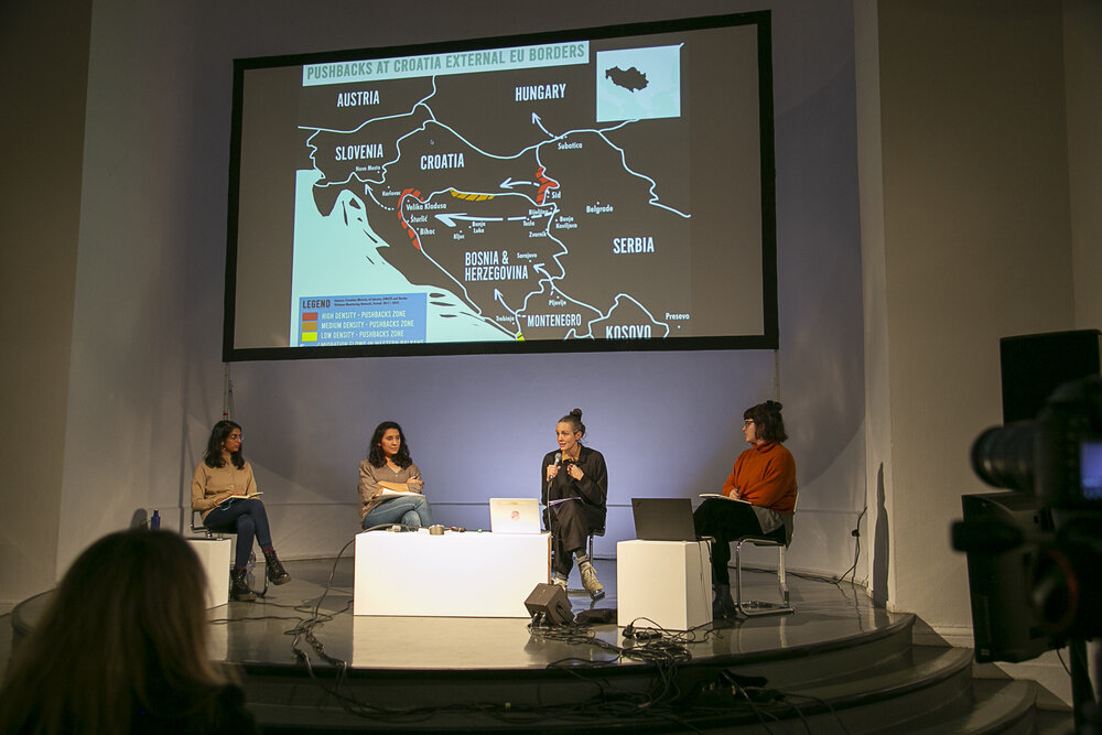 Likhita Banerji (left), Hanaa Hakiki, Nicole Vögele and Dimitra Andritsou during the panel “Illegal Pushbacks and Border Violence”